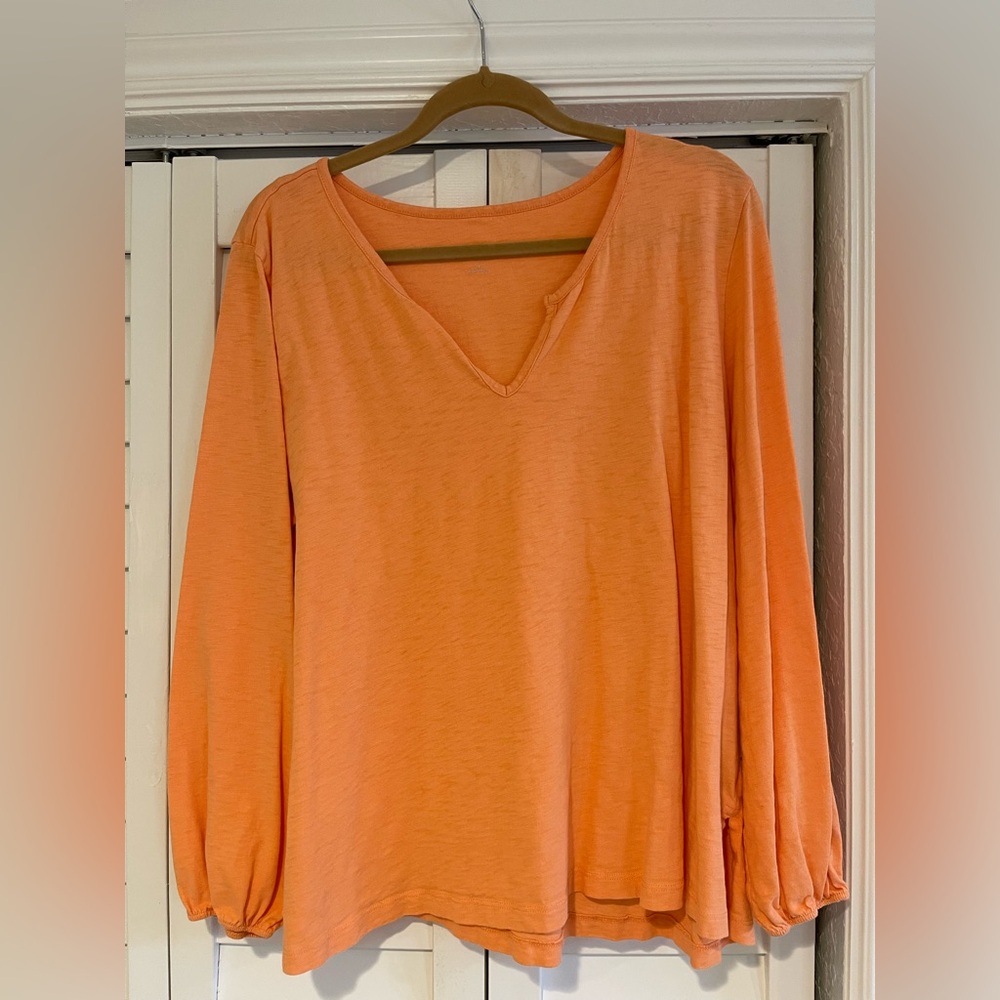 Soft Surroundings Coral V-Neck Long Sleeve Top